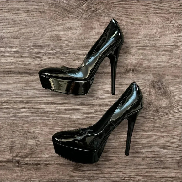 GUESS black patent leather platform heels pumps sz 9 nwob - Picture 2 of 5